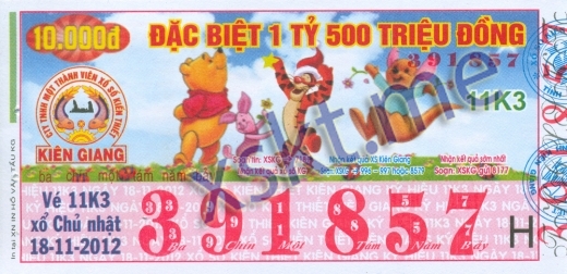 Mẫu vé sô xổ số Kiên Giang ngày 18/11/2012