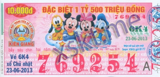 Mẫu vé sô xổ số Kiên Giang ngày 23/6/2013