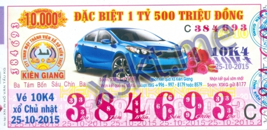Mẫu vé sô xổ số Kiên Giang ngày 25/10/2015