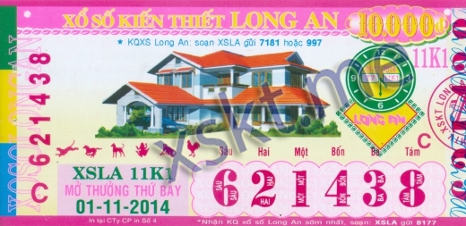 Mẫu vé sô xổ số Long An ngày 1/11/2014