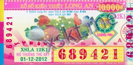 Mẫu vé sô xổ số Long An ngày 1/12/2012