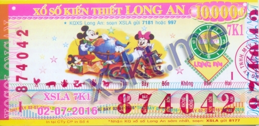 Mẫu vé sô xổ số Long An ngày 2/7/2016