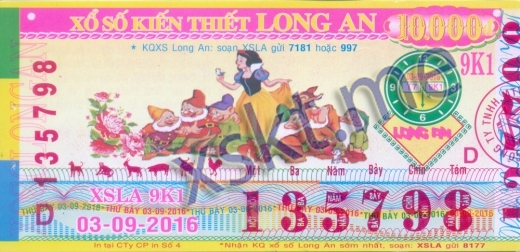 Mẫu vé sô xổ số Long An ngày 3/9/2016