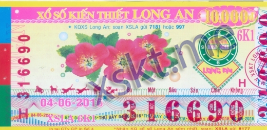 Mẫu vé sô xổ số Long An ngày 4/6/2016