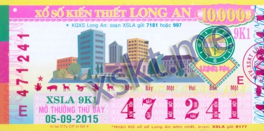 Mẫu vé sô xổ số Long An ngày 5/9/2015