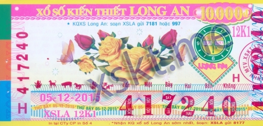 Mẫu vé sô xổ số Long An ngày 5/12/2015