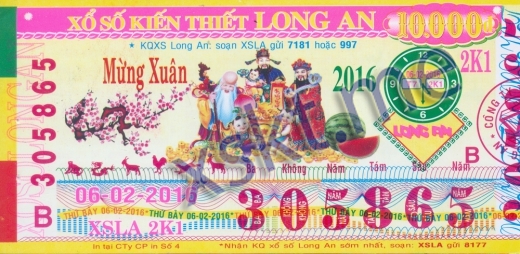 Mẫu vé sô xổ số Long An ngày 6/2/2016