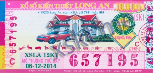 Mẫu vé sô xổ số Long An ngày 6/12/2014