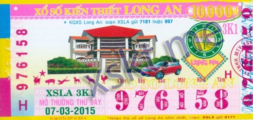 Mẫu vé sô xổ số Long An ngày 7/3/2015