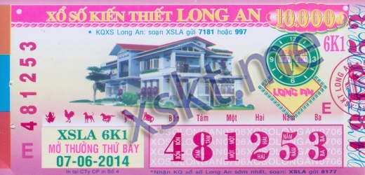 Mẫu vé sô xổ số Long An ngày 7/6/2014