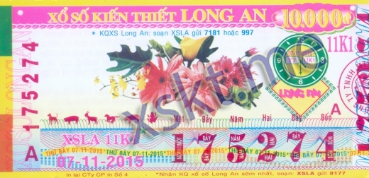 Mẫu vé sô xổ số Long An ngày 7/11/2015