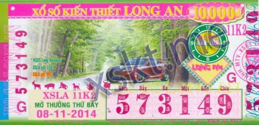 Mẫu vé sô xổ số Long An ngày 8/11/2014