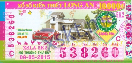 Mẫu vé sô xổ số Long An ngày 9/5/2015