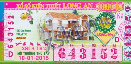 Mẫu vé sô xổ số Long An ngày 10/1/2015