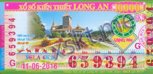 Mẫu vé sô xổ số Long An ngày 11/6/2016