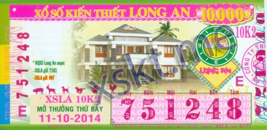 Mẫu vé sô xổ số Long An ngày 11/10/2014