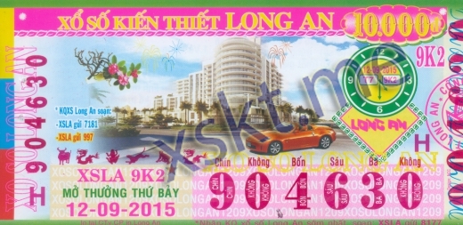 Mẫu vé sô xổ số Long An ngày 12/9/2015