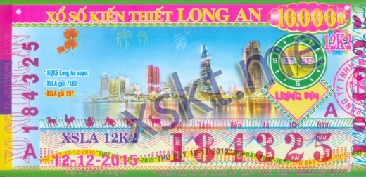 Mẫu vé sô xổ số Long An ngày 12/12/2015