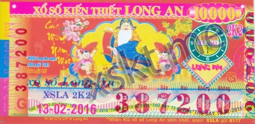Mẫu vé sô xổ số Long An ngày 13/2/2016