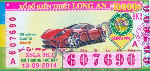 Mẫu vé sô xổ số Long An ngày 13/9/2014