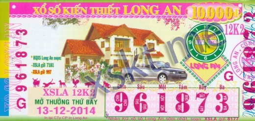 Mẫu vé sô xổ số Long An ngày 13/12/2014