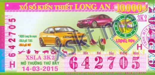 Mẫu vé sô xổ số Long An ngày 14/3/2015
