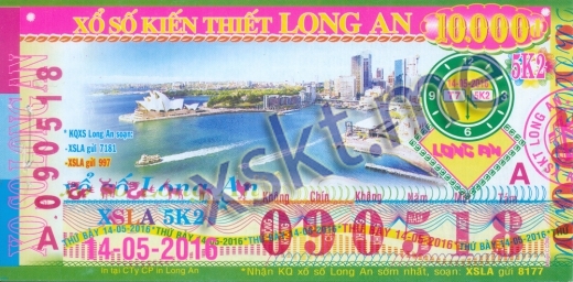 Mẫu vé sô xổ số Long An ngày 14/5/2016
