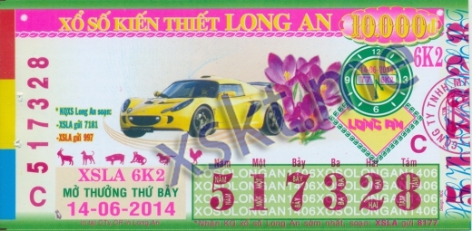 Mẫu vé sô xổ số Long An ngày 14/6/2014