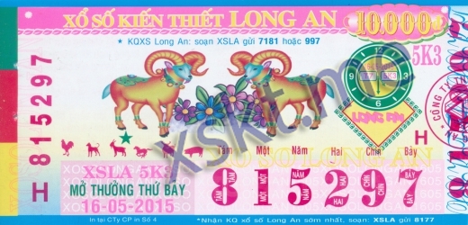 Mẫu vé sô xổ số Long An ngày 16/5/2015