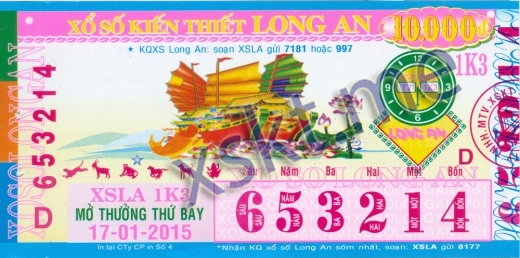 Mẫu vé sô xổ số Long An ngày 17/1/2015
