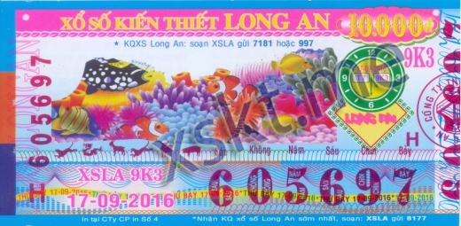 Mẫu vé sô xổ số Long An ngày 17/9/2016
