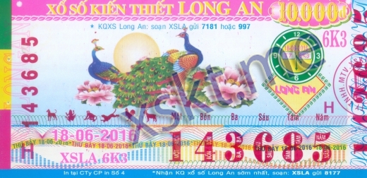 Mẫu vé sô xổ số Long An ngày 18/6/2016