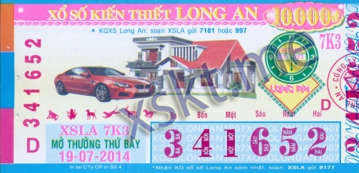 Mẫu vé sô xổ số Long An ngày 19/7/2014