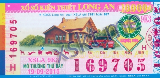 Mẫu vé sô xổ số Long An ngày 19/9/2015