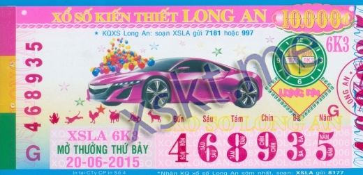 Mẫu vé sô xổ số Long An ngày 20/6/2015