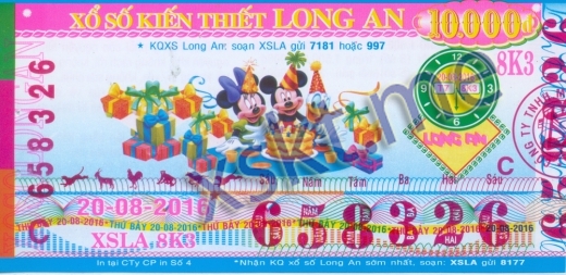 Mẫu vé sô xổ số Long An ngày 20/8/2016