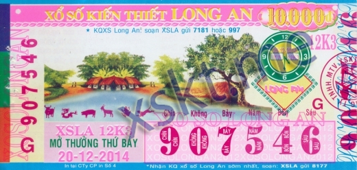 Mẫu vé sô xổ số Long An ngày 20/12/2014