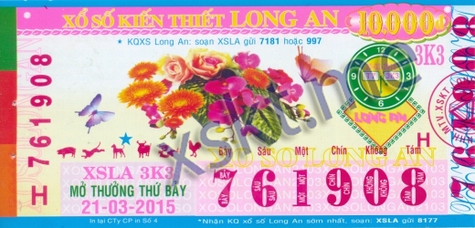 Mẫu vé sô xổ số Long An ngày 21/3/2015