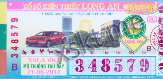 Mẫu vé sô xổ số Long An ngày 21/6/2014