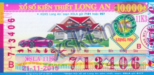 Mẫu vé sô xổ số Long An ngày 21/11/2015