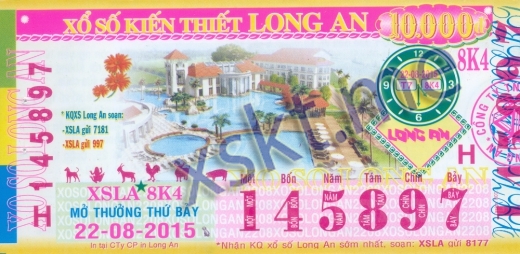 Mẫu vé sô xổ số Long An ngày 22/8/2015