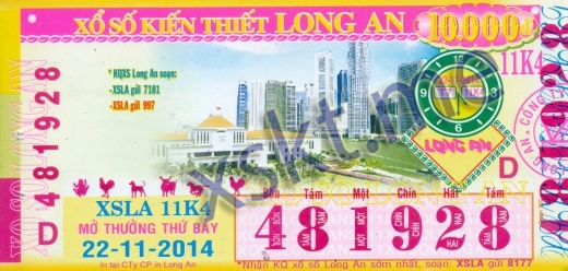 Mẫu vé sô xổ số Long An ngày 22/11/2014