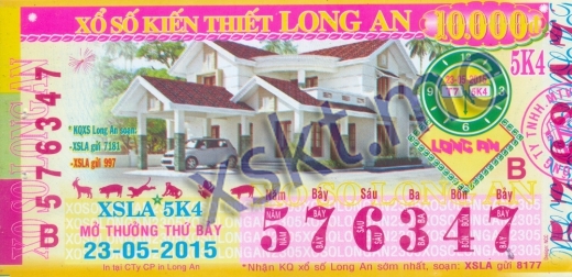 Mẫu vé sô xổ số Long An ngày 23/5/2015