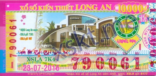 Mẫu vé sô xổ số Long An ngày 23/7/2016