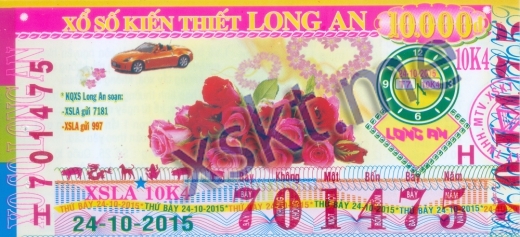 Mẫu vé sô xổ số Long An ngày 24/10/2015