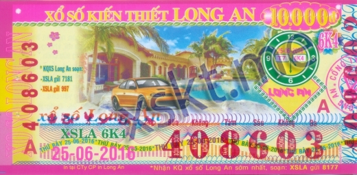 Mẫu vé sô xổ số Long An ngày 25/6/2016