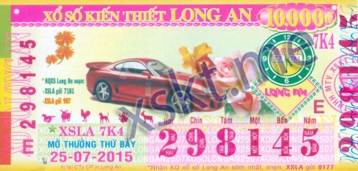 Mẫu vé sô xổ số Long An ngày 25/7/2015