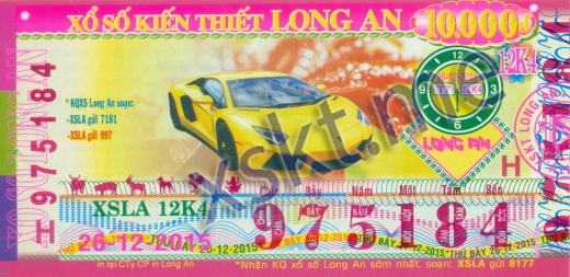 Mẫu vé sô xổ số Long An ngày 26/12/2015