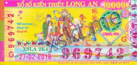 Mẫu vé sô xổ số Long An ngày 27/2/2016