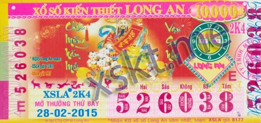 Mẫu vé sô xổ số Long An ngày 28/2/2015